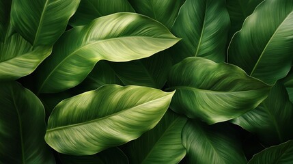 Obraz premium Dense arrangement of vibrant green leaves with varying textures, creating a lush, natural backdrop.