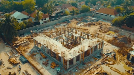 Fototapeta premium Aerial view of building under construction.