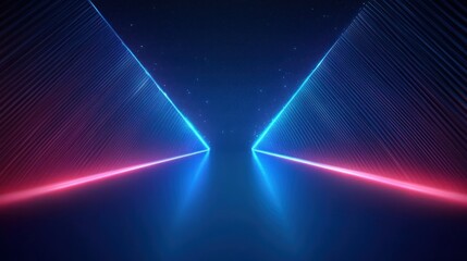 Futuristic Digital Artwork Deep Blue Gradient Minimalistic Symmetry Neon Lines Background