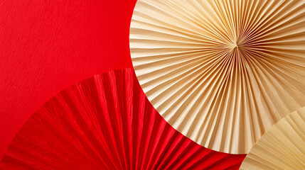 Abstract Red and Beige Pleated Paper Fan Patterns