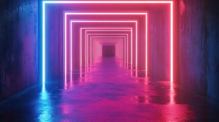 A tunnel with neon lights