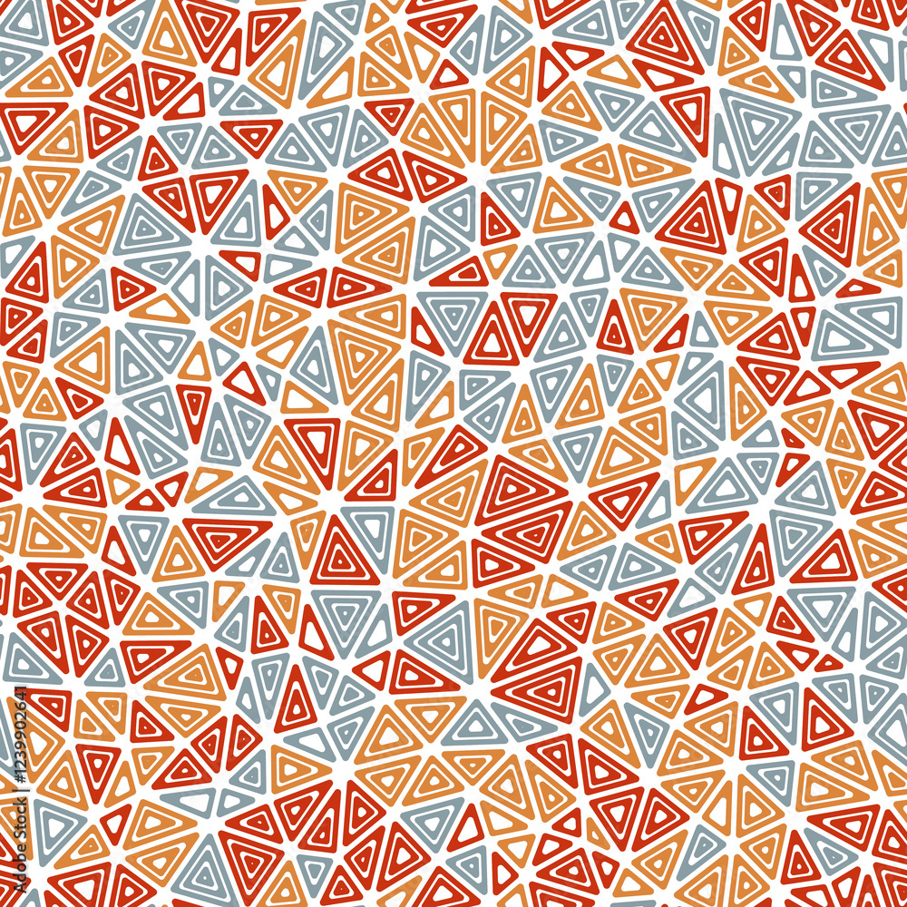 Poster vector seamless pattern. multiple repeated inner triangles. compact shape size. multiple colors styl