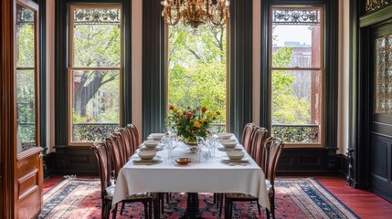 Elegant Dining Room with Garden View
