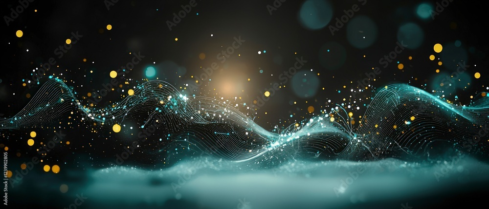Poster abstract tech background digital waves neural network cyber quantum computing