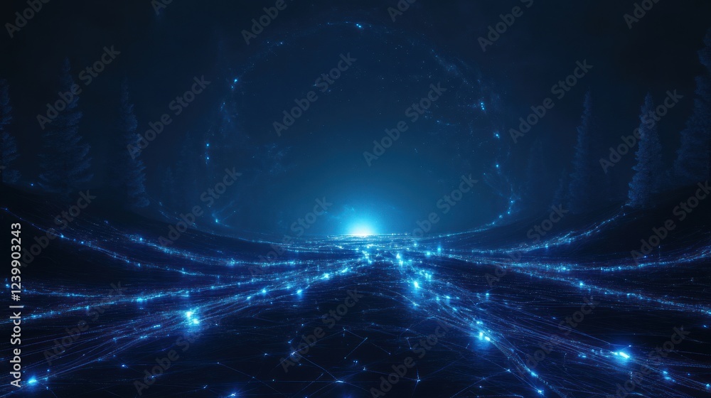 Aufkleber futuristic digital network design in cyberpunk style with glowing lines and dots