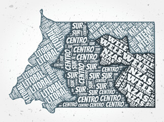 Equatorial Guinea regions word clouds. Country shape on textured background. Equatorial Guinea design in typographic style. Beautiful vector illustration.