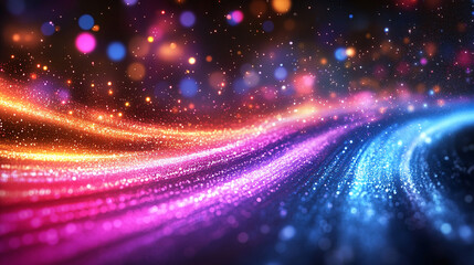 A stunning vibrant abstract digital artwork with dynamic colorful pixel effects, creating an energetic visual impact. Modern blurred design with empty blank caption space on the side.

