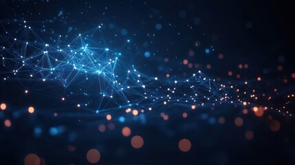 Futuristic Digital Landscape with Interconnected Geometric Shapes and Neon Lights