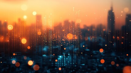 Fototapeta premium Cityscape at Sunset: A Digital Metropolis