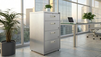 Sleek Aluminum Filing Cabinet Enhancing Modern Office Interior