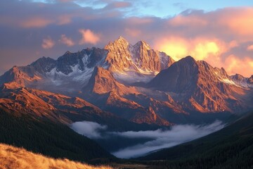 Obraz premium Majestic Sunrise Over Tatra Mountains Peaks in Clouds Poland