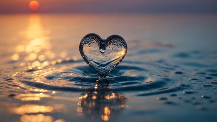 heart shaped water drop on the sea
