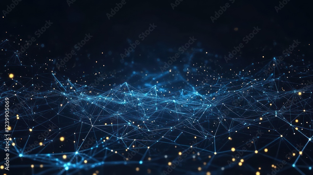 Aufkleber futuristic cyberpunk digital network visualization with blue lines and luminous nodes