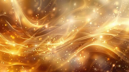 Obraz premium A gold abstract art piece with a wavy pattern and scattered lights.