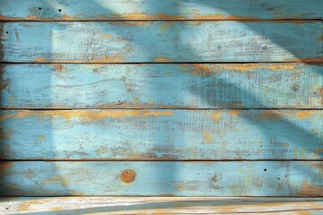 Fototapeta premium Wooden Wall Background in Turquoise Beach Color with Weathered Textures and Natural Light