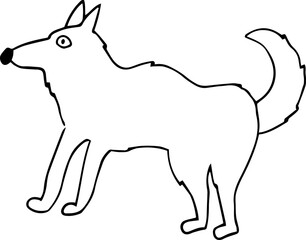 a dog with a rounded tail and a large black nose