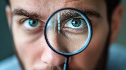 Close-up of a Man's Eye Magnified Through a Magnifying Glass