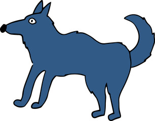 a blue dog with a rounded tail and a large black nose
