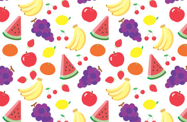 Seamless Pattern of Fresh Fruits_White
