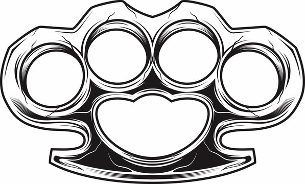 Vintage retro woodcut criminal brass knuckle weapon. Can be used like emblem, logo, badge, label. mark, poster or print. Monochrome Graphic Art. Vector Illustration.