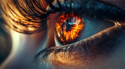 Fiery iris eye close-up