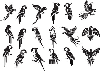 Stylized Parrot Silhouettes Vector Icon Set &ndash; Minimalist Bird Illustrations