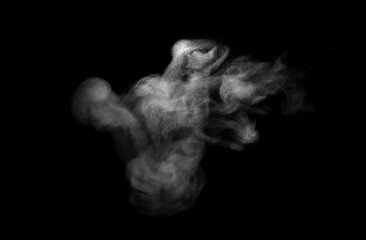 Close-up photo set of abstract white smoke or vapor floating on black background. Fog and cloud...