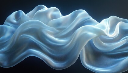 Fototapeta premium Flowing translucent fabric waves on dark background