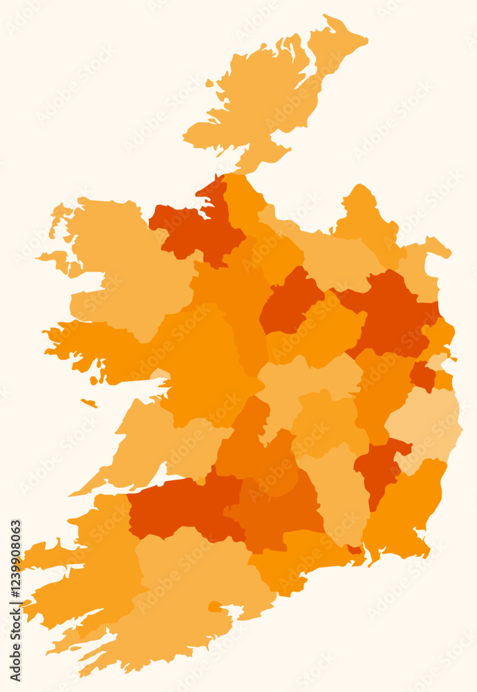 Poster map of ireland with regions. just a simple country border map with region division. orange color pal