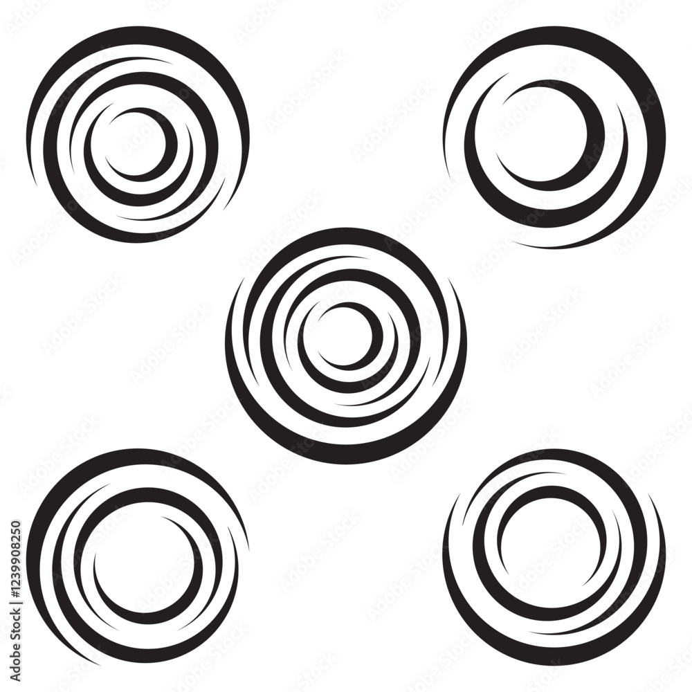 Fototapete sphere vortex twirl wind tornado cyclone spin. spiral circle elements swirl icon set. abstract waves