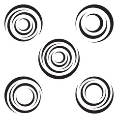 Sphere vortex twirl wind tornado cyclone spin. Spiral circle elements swirl icon set. Abstract waves spiral round shape symbol collection. Twist global wind sign icon vector illustration