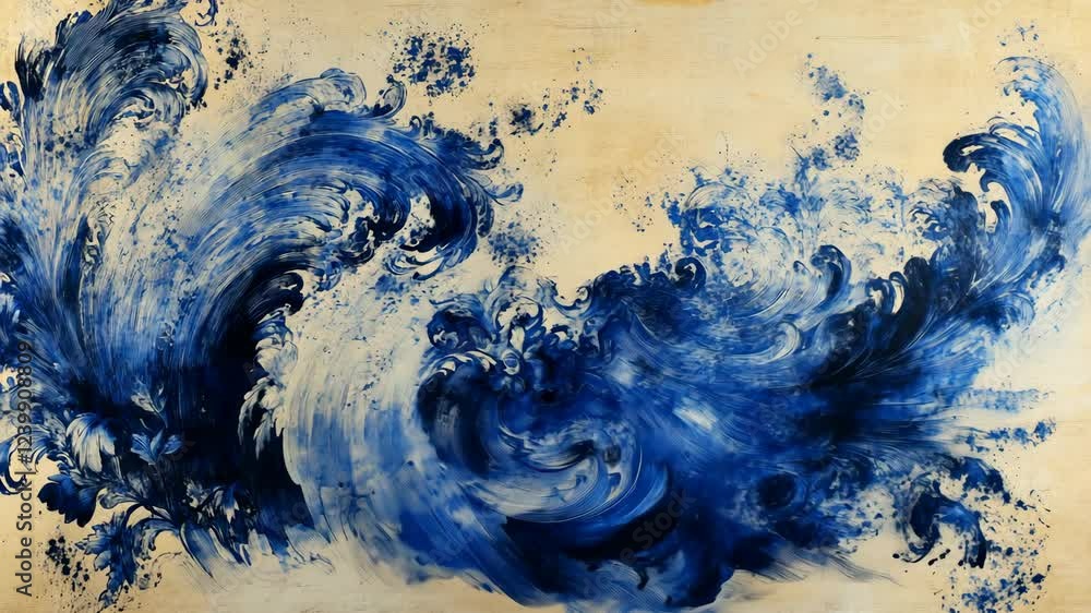 Poster dynamic blue waves captured in swirling patterns on a textured canvas showcasing the power of the oc