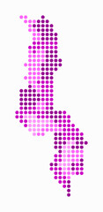 Malawi dotted map. Digital style map of the country on white background. Malawi shape with circle dots. Colored dots style. Large size circles. Beautiful vector illustration.