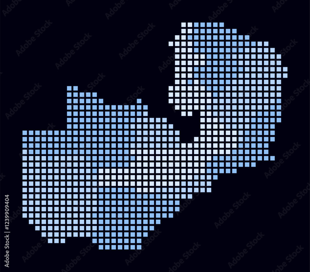 Aufkleber zambia dotted map. digital style map of the country on dark background. zambia shape with square dot