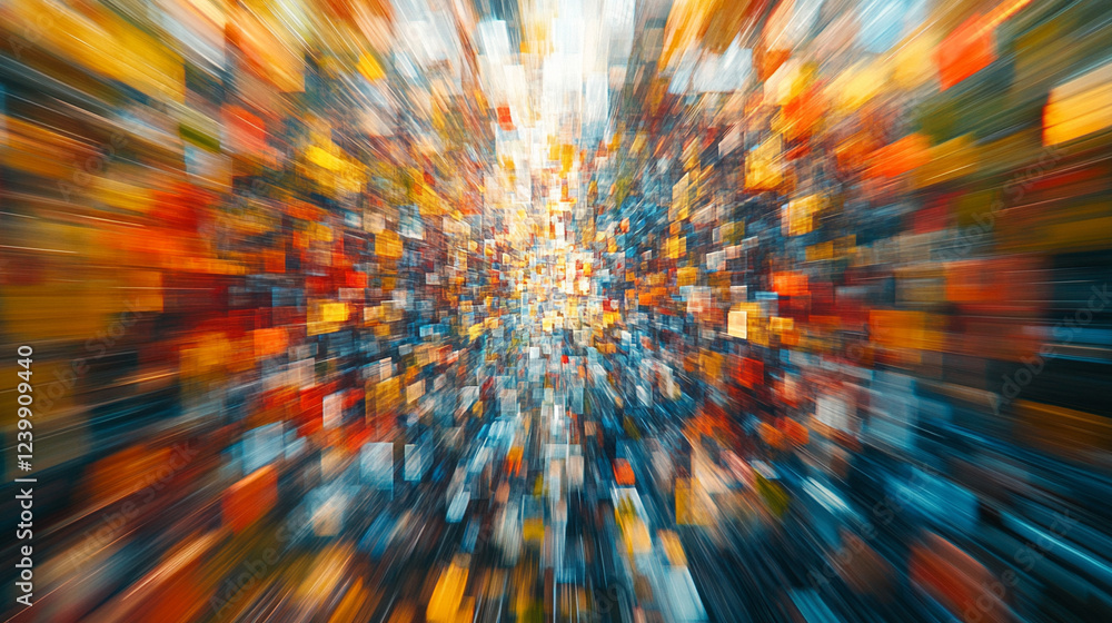 Poster a stunning vibrant abstract digital artwork with dynamic colorful pixel effects, creating an energet