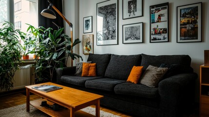 Modern Living Room Interior  Stylish Sofa  Plants    Wall Art