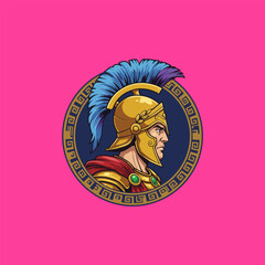 Greek Warrior Profile Logo Design Gold Helmet