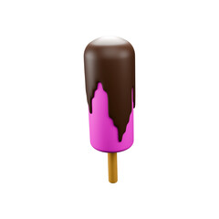 a 3d rendered of strawberry ice cream stick with melted chocolate topping 