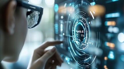 Businesswoman Analyzing Data with AI Technology Assistant