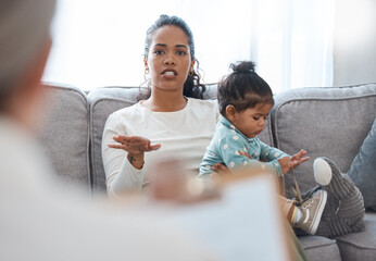 Counselling, therapy and talking with baby and mother for postpartum depression, psychology and...