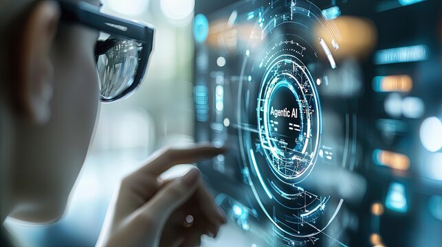 Businesswoman Analyzing Data with AI Technology Assistant