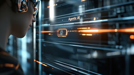 Businesswoman Analyzing Data with Agentic AI Assistant Technology