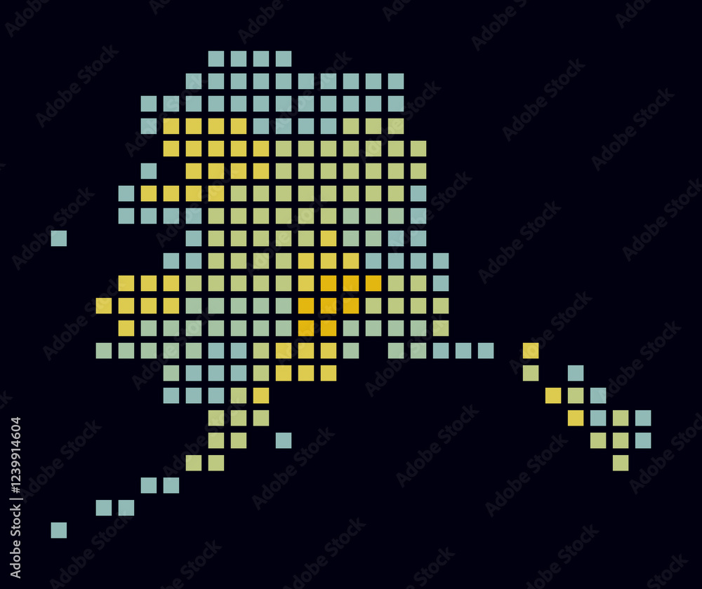 Aufkleber alaska dotted map. digital style map of the state on a dark background. alaska shape with square dot