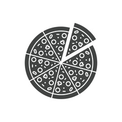Icon Pizza in flat style isolated simple logo icon design. Food and drink vector illustration black on a white background