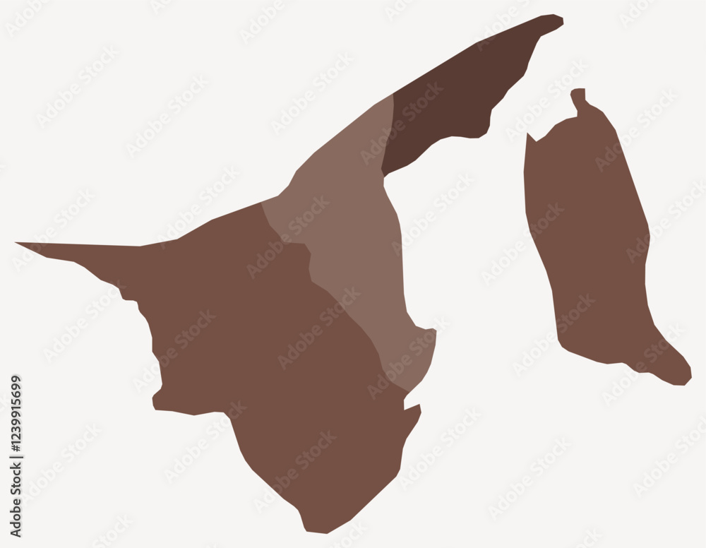 Poster map of brunei with regions. just a simple country border map with region division. brown color palet