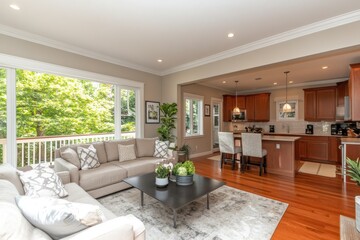 Fototapeta premium Bright Living Room with Natural Light and Cozy Decor