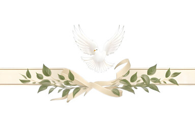 Obraz premium peaceful pigeon on a floral ribbon 