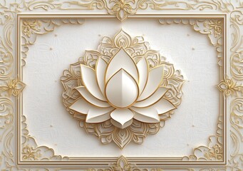 3D wallpaper stretch ceiling decoration design with a mandala and decorative frame, on a cream background