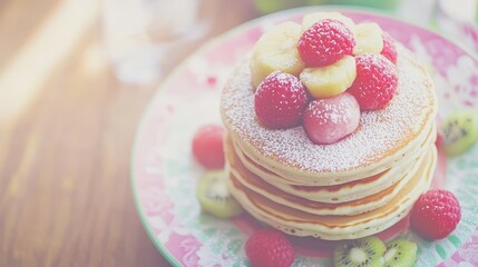 Colorful Mini Pancakes with Fresh Fruit Toppings