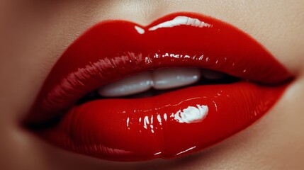 Obraz premium Glossy red lips close-up
